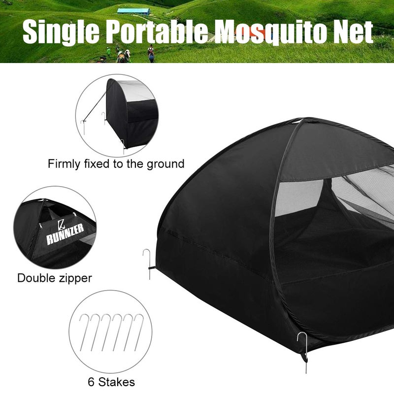L RUNNZER Single Camping Tent, Pop-Up Net with Upgraded Mesh for Sleeping Outdoor Camping Traveling - Image 3